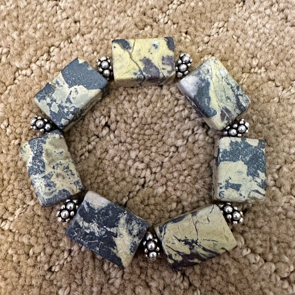 Yellow Turquoise Stone Bracelet with Silver Accents